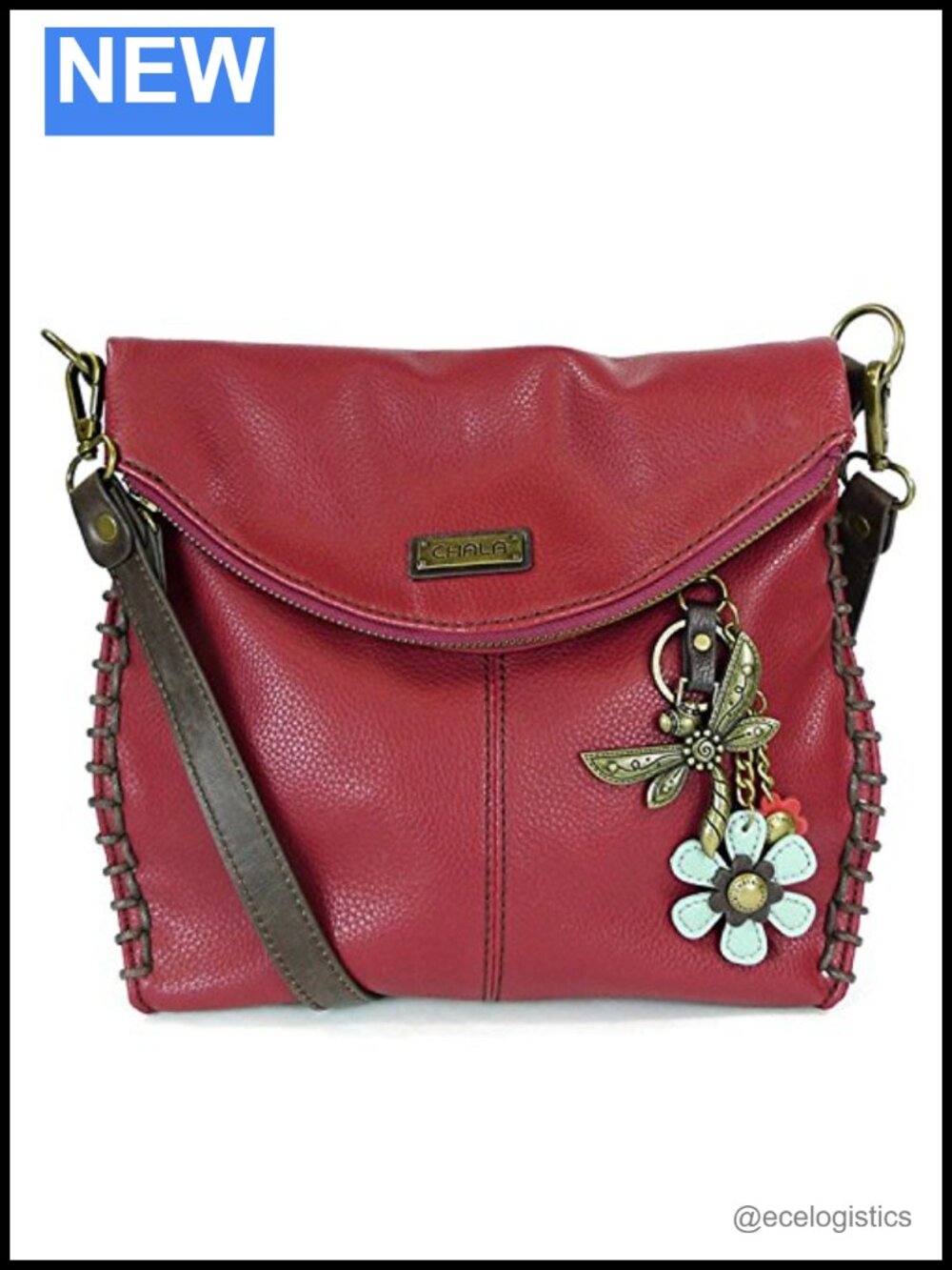 Vegan Leather Convertible Crossbody Satchel with Detachable Key Fob Charm